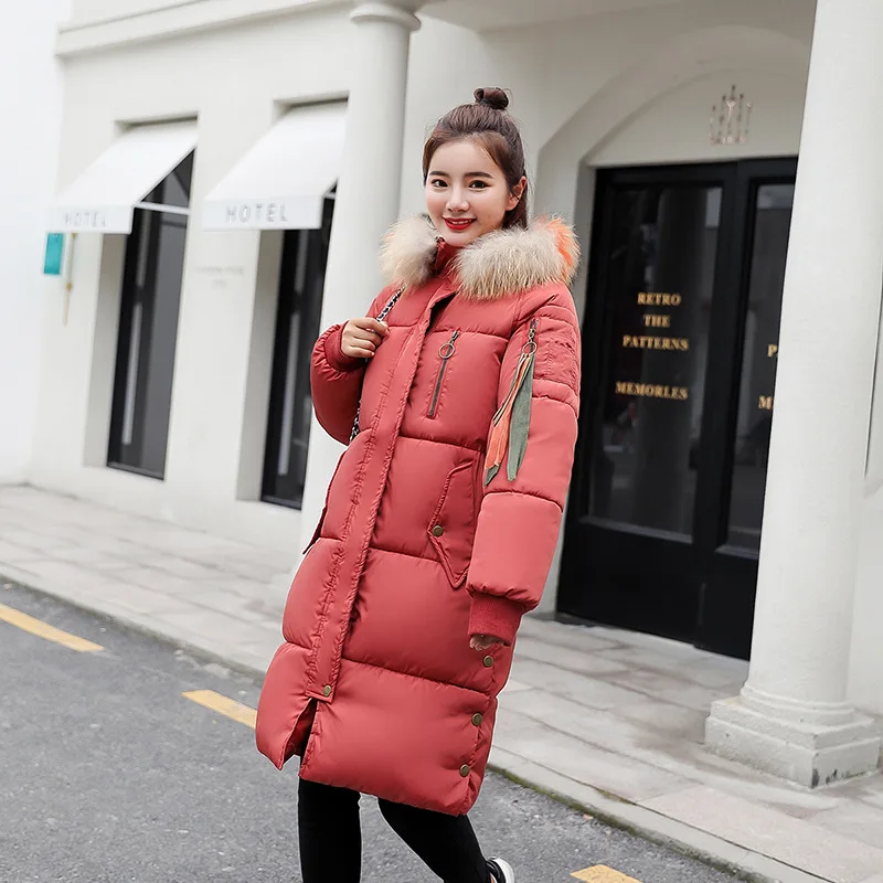 Geckoistail Women Casual Thick Warm Big Fur collar Coat Parkas Jacket 2018 Winter Down Cotton Hooded Ladies Loose Outerwear Coats
