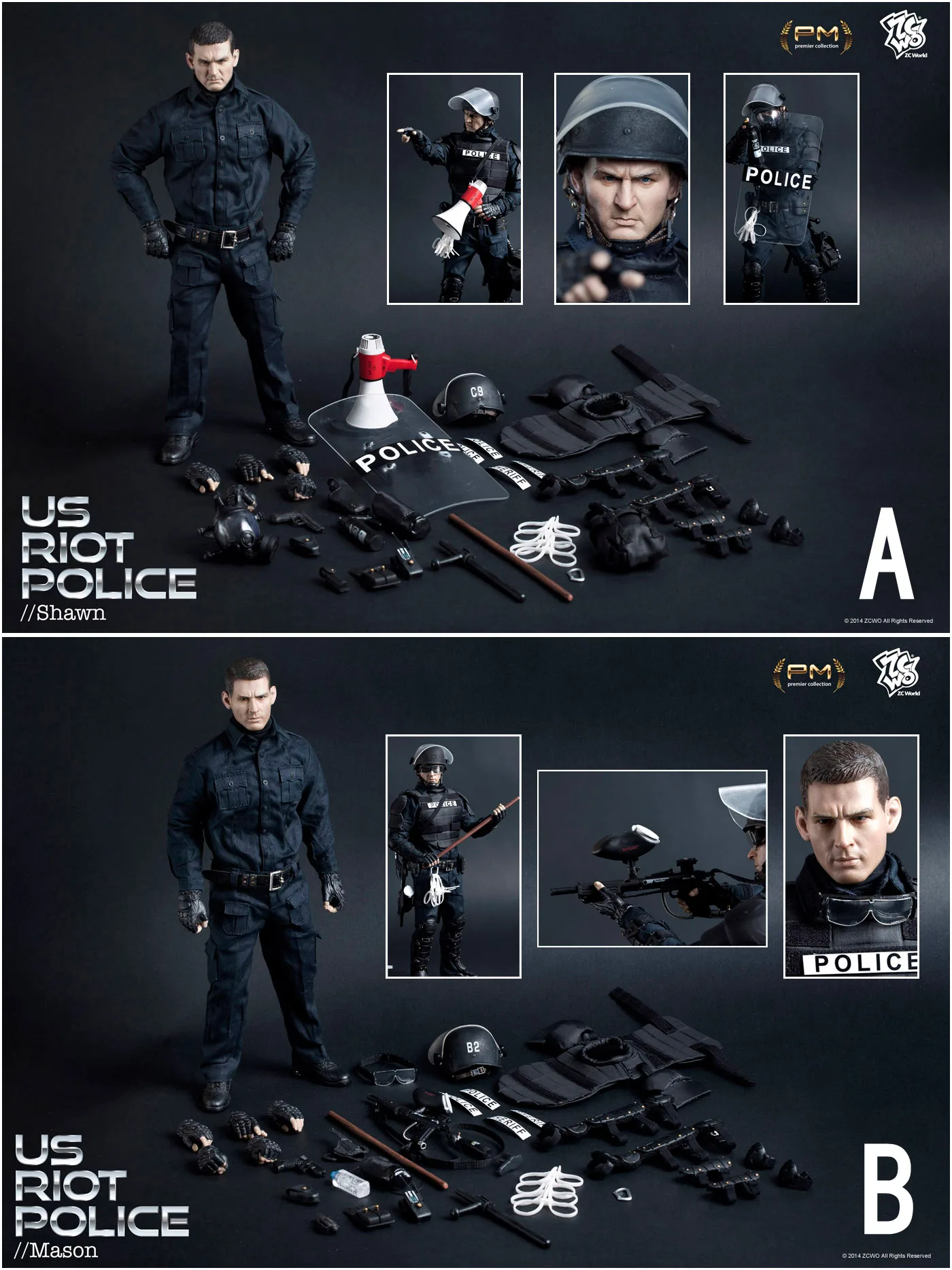 

ZCWO 1/6 U.S. RIOT POLICE A SHAWN (front Echelon)/ B Mason (ARREST TEAM) 12" Collectible Action Figure