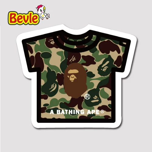 Bevle 1452 Bathing Ape T shirt Fashion 3M Sticker Waterproof Laptop Luggage Fridge Skateboard Car Graffiti