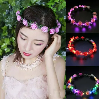

LED Blinking Luminous Light Flower Headband Women Girl Hairband Headwear Christmas Wedding Glow Party Supply