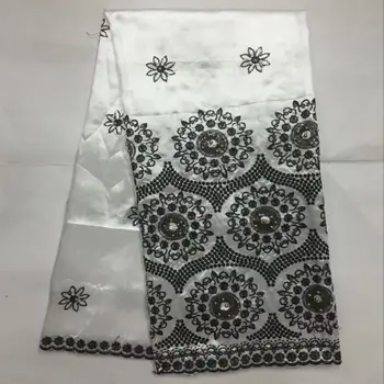 

White and Black George Lace Fabric with Sequins and Beads African Embroidered Soft Silk George Fabric for Wedding -30