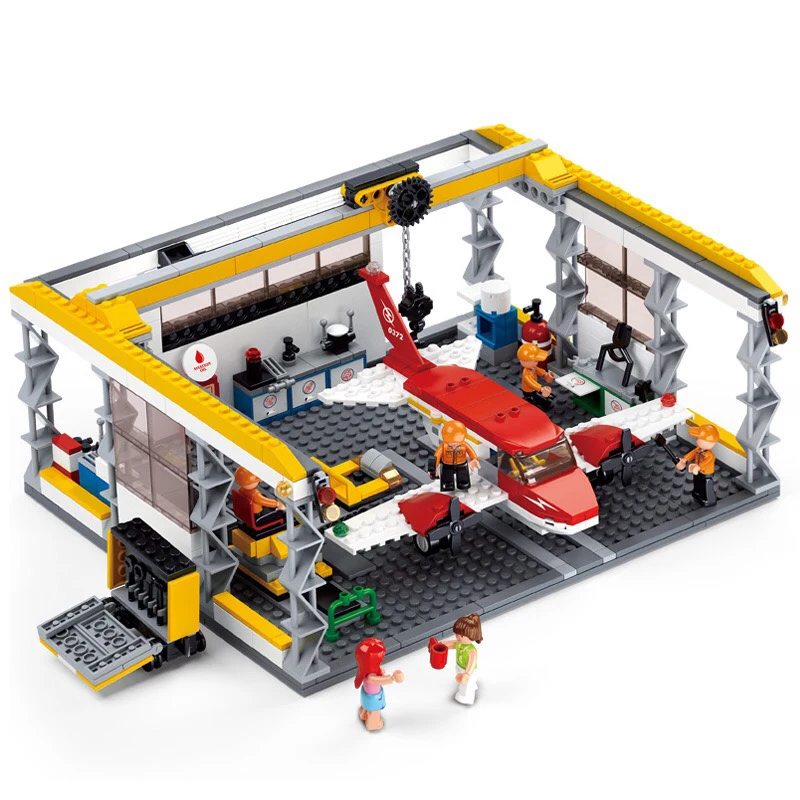 

B0372 596pcs Aviation City Legoe Small aircraft repair shops Maintenance Platform Building Block Model Compatible Bricks
