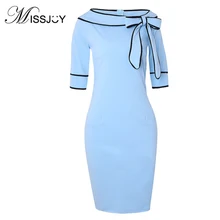 MISSJOY, офисное платье, осень, женское, половина рукава, бант, пэтчворк, элегантное, для девушек, для работы, бизнес, вечерние, до колен, платье карандаш