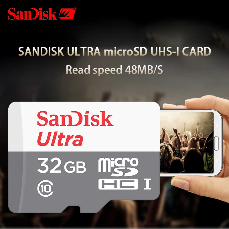 100% SanDisk ULTRA microSD UHS-I карты до 48 МБ/с. скорость чтения скорости видео 32 ГБ памяти SDHC C10