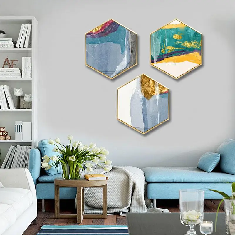 

Nordic style Entrance decoration painting hexagonal living room sofa wall painting color life abstract primary color mural