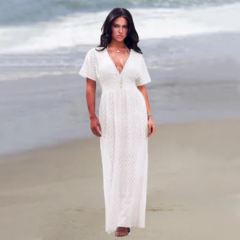 

Women Cover Ups Swimwear Beach Robe Coverup Woman Summer Tunics On The New Neck Lace Elastic High Waist Dress Smock Female