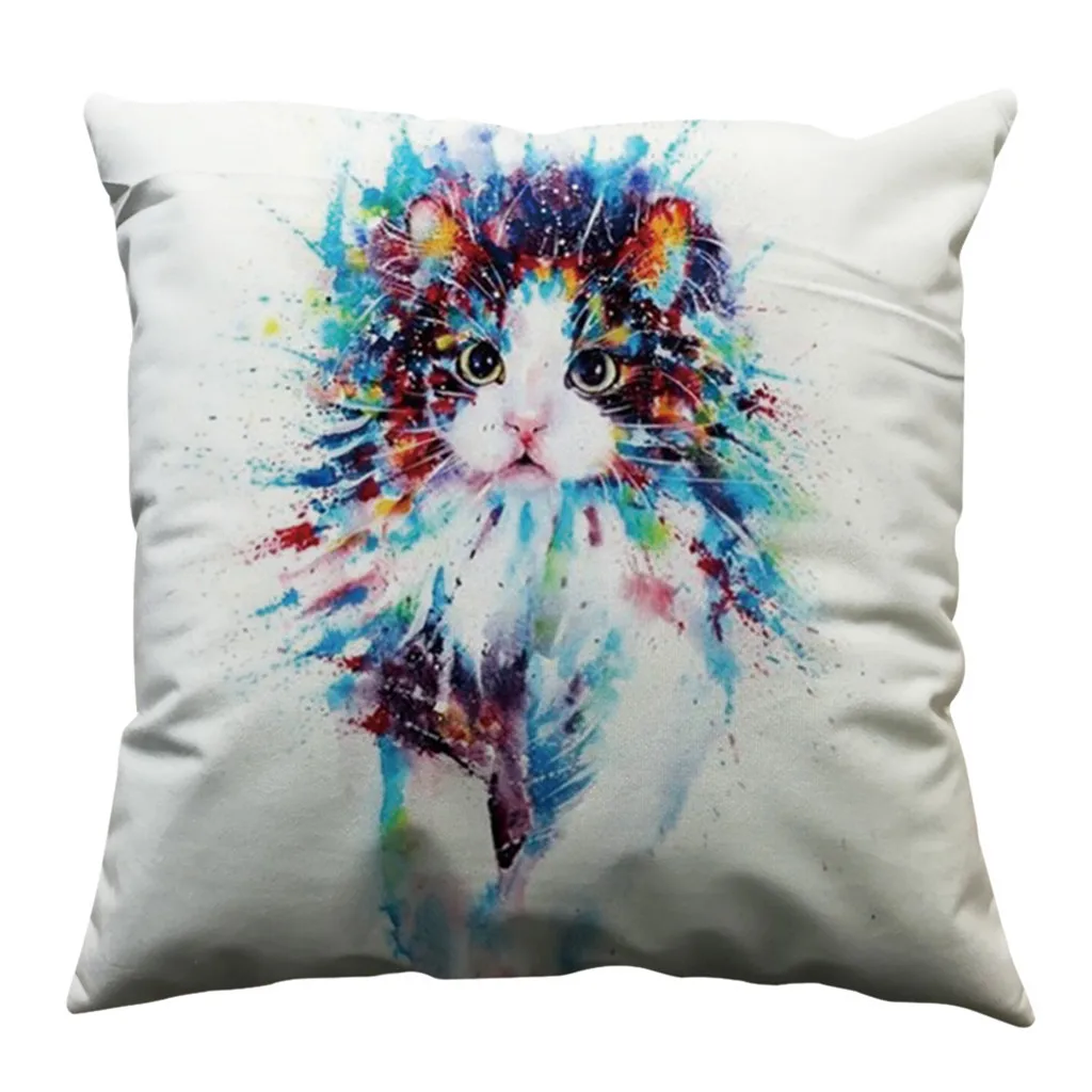 

45*45cm Cartoon Animal Print Cushion Cover Cat Giraffe Pattern Decorative Pillow Cover For Sofa Waist Soft Pillowcase Home Decor
