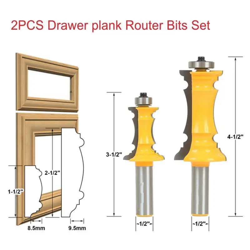 

2pcs 1/2*63.5mm+1/2*1-1/2 Wood Woodworking Cutter Drawer Plank Router Bits Set Drawer lace knife