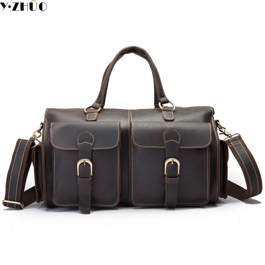 

crazy horse genuine leather men travel bag large handbag vintage duffel bag men messenger shoulder bag Tote luggage Bag