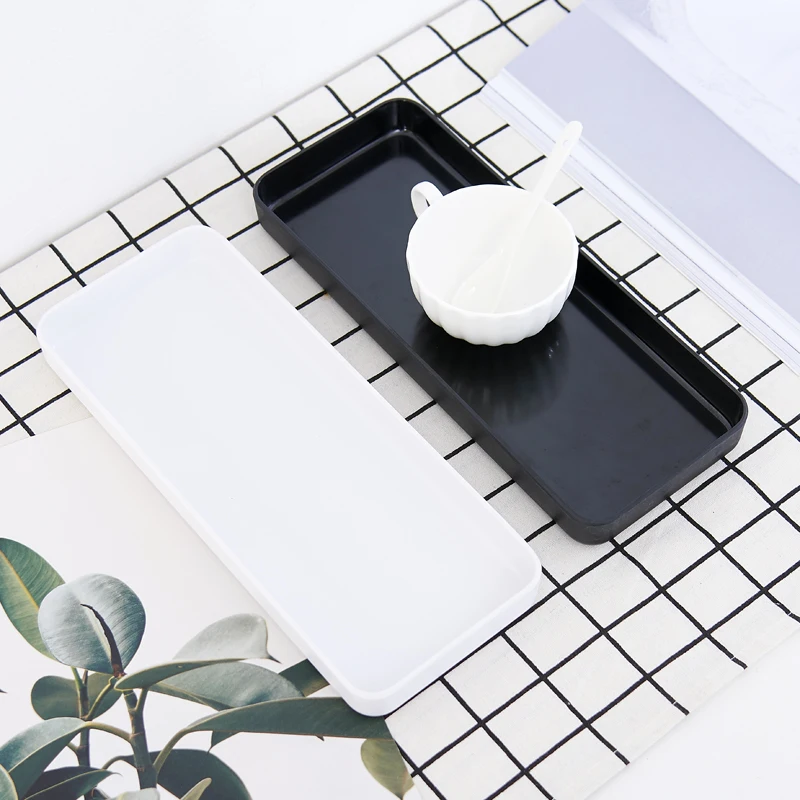 

Small Tray Rectangular Plastic Tea Tray Living Room Household Water Cup Plate Meaty Pot Creative Personality Nordic Plate Narrow