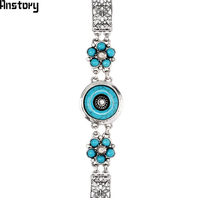 Circle Blue Stone Bracelet For Women Butterfly Plum Flower Bracelet Vintage Antique Silver Plated Flower Fashion Jewelry TB314