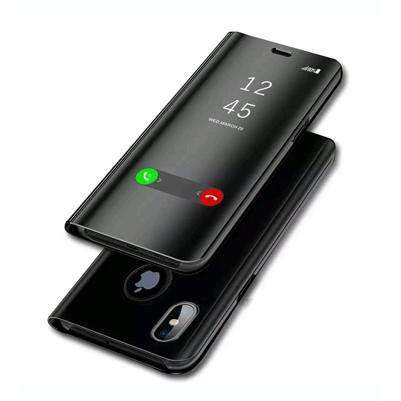 

Luxury Mirror Plating Clear View Flip Case Full Body Cover For iPhone 6 6S 7 8 Plus X Shockproof Case