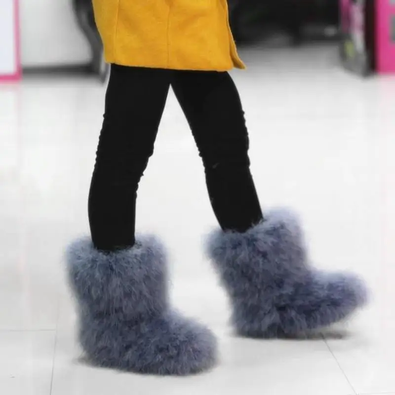 ANOVISHANA/зимние женские теплые ботинки из натуральной кожи; теплые плюшевые женские ботинки на плоской подошве с мехом страуса; botte femme - Цвет: Grey