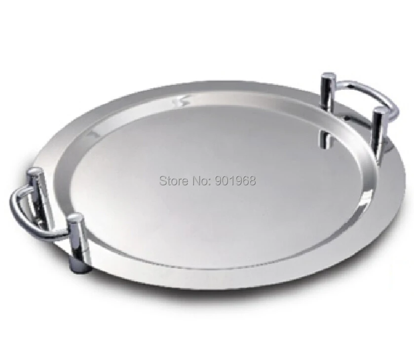 Restaurant kitchen ware 20inch stainless steel round serving tray food tray with silver handle ...