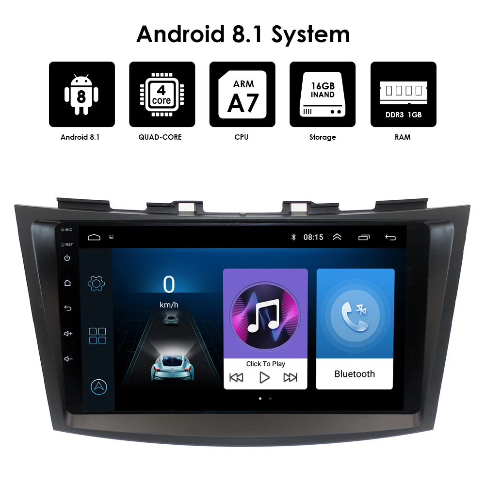 Cheap 9 inch 1G RAM+16G ROM Quad Core Android 8.1 Car Head Unit for Suzuki Swift 2006-2012 with Bluetooth Radio Mirror-link Wifi 4