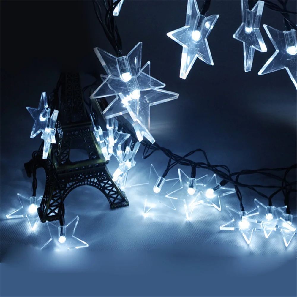 30 светодиодов на солнечных батареях небо пятиконечная звезда строка сад газон крыльцо двор Рождественская елка праздничного декора 3D