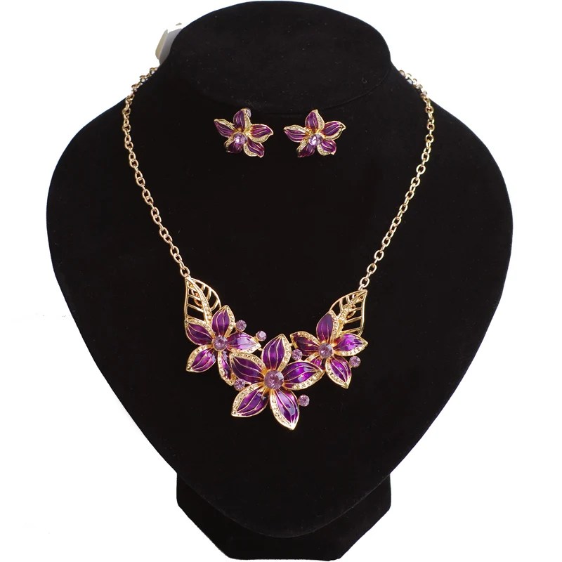 Bridal Jewelry Sets Purple Enamel Necklace And Earring Set Bridesmaid
