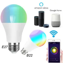 WiFi умная лампочка E27/B22 RGBW 11 Вт светодио дный Светодиодная лампа с регулируемой яркостью, совместимая с Alexa и Google Home Remote Light Bulb
