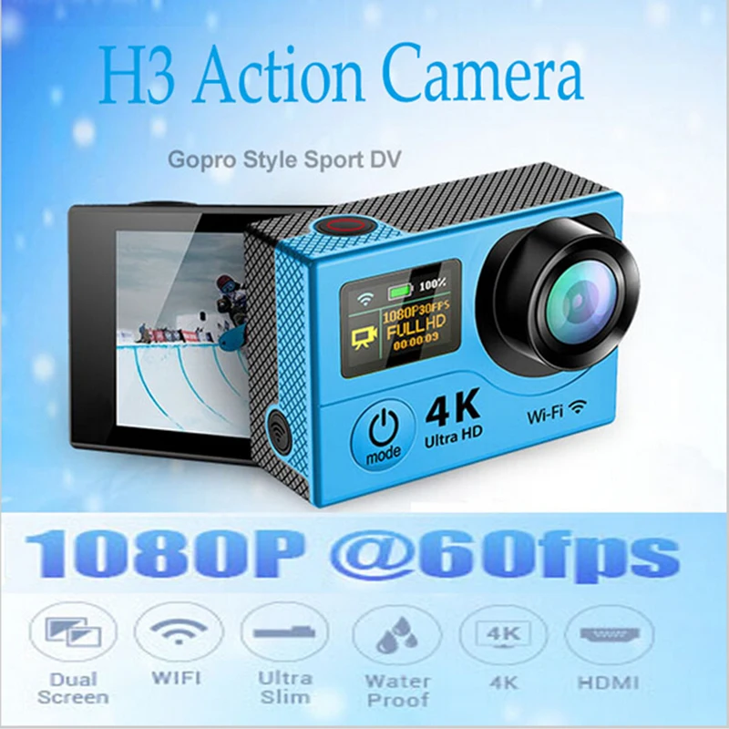 EK EN Ultra HD 4K camera wifi action camera Dual Screen Sport Camera 170 degrees Wide Angle 2-inch 1080p 60fps Camera cam H3