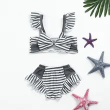 Детские купальники Одежда для детей; малышей; девочек комплект из двух предметов, летний купальник, в полоску, пляжный купальный костюм, ванный комплект, купальный для девочек купальный костюм T7