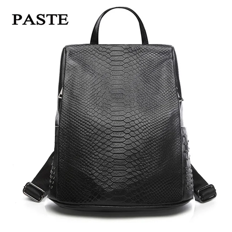 

2018 Luxury Serpentine Pattern Cowhide Leather Backpack for Women Shoulder Bag Anti-theft Design Travel Bag Student Bookbag
