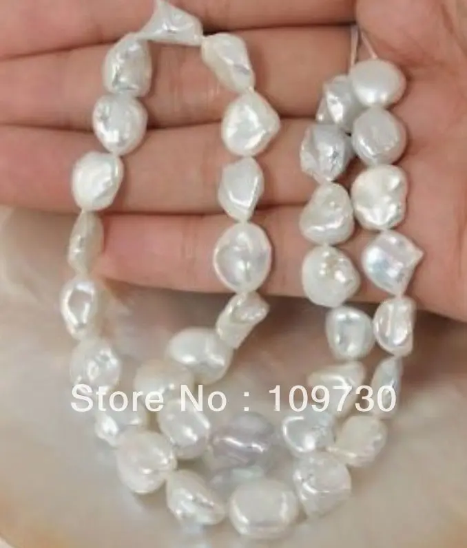 

Jewelry 001706 15-16mm natural south sea white pearl necklace 14KGPG