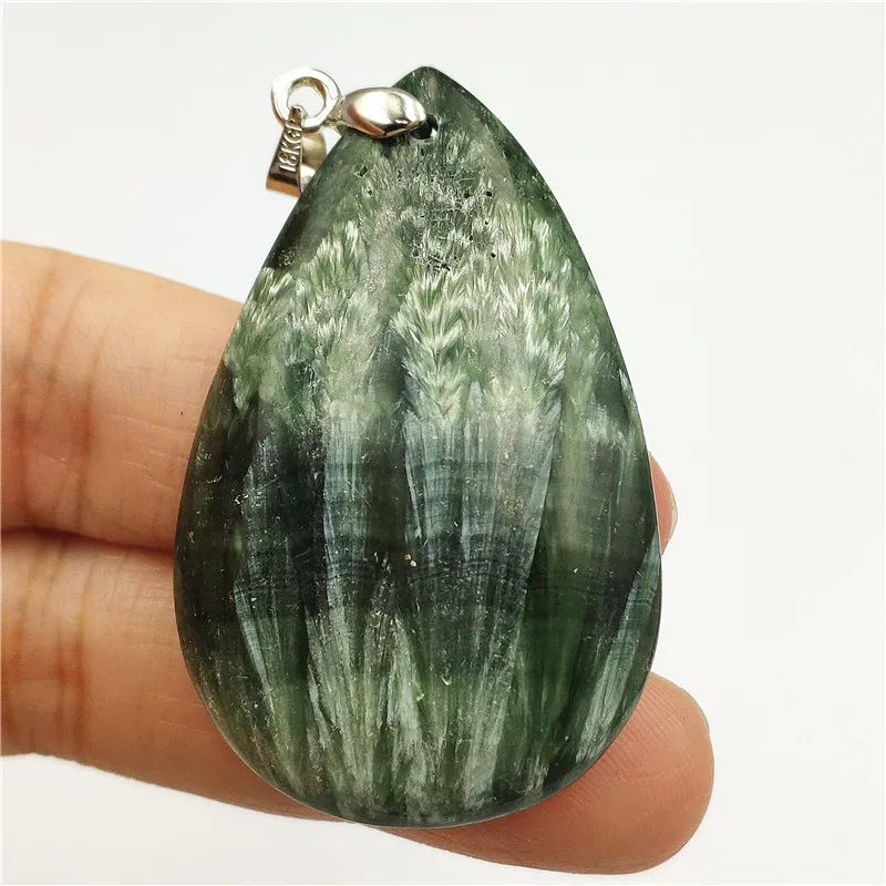 

Necklace Pendant Natural Green Seraphinite 45x29x10mm Size Fashion Lady Woman Female Gift Jewelry Water Shape Gemstone Pendant