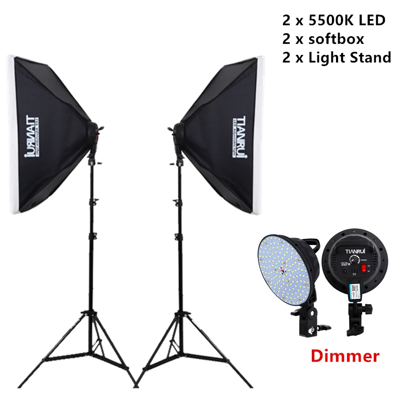 Photography Lighting Kit set 2x 5500K LED Light Dimming + 2x Light Stand + 2x 50 x 70cm Softbox