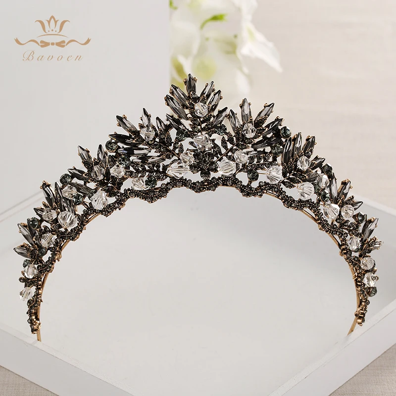 Buy Retro Baroque Black Brides Tiaras Crowns Leaves
