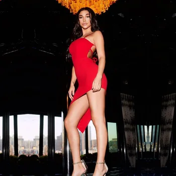 

High Quality Red Bandage Dress 2018 New Fashion Spaghetti Strap Sexy Backless Hollow Out Club Celebrity Party Dresses Vestidos