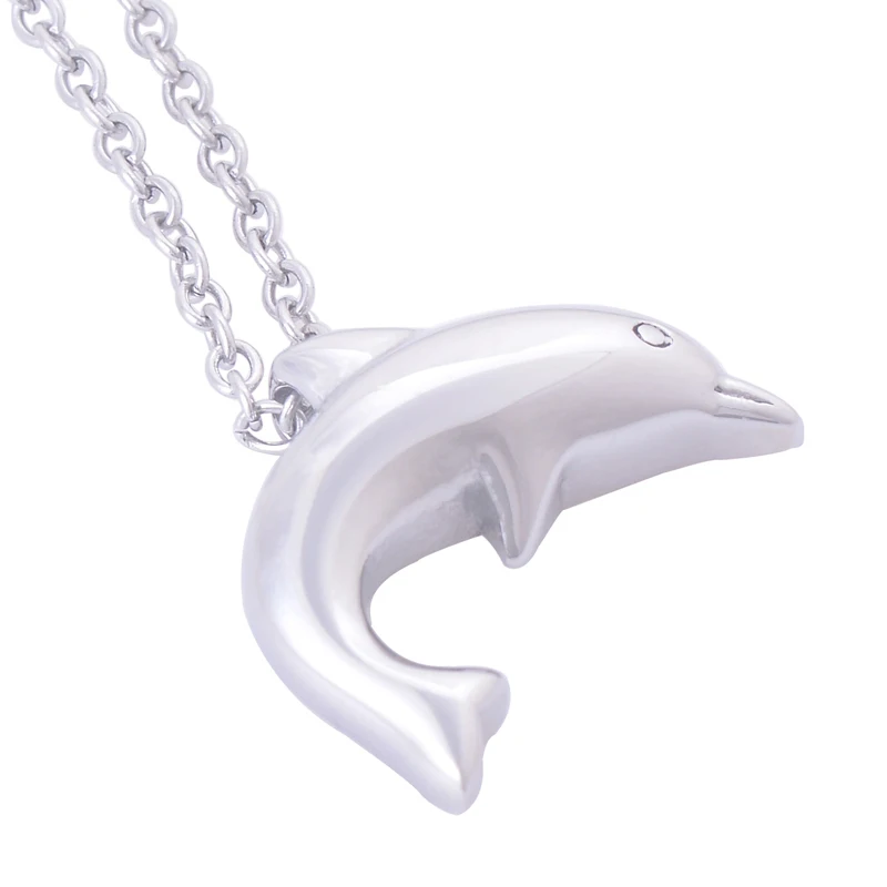 

New Fashion plated Stainless Steel Dolphin Pendant Necklace Cremation Jewelry funeral urns for ash silver color IRLY033