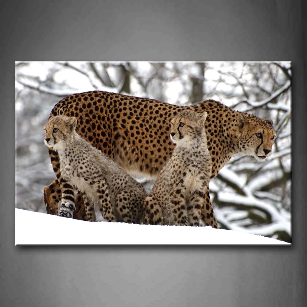 

Unframed Wall Art Pictures Cheetah Snowfield Tree Canvas Print Modern Animal Posters Without Frame For Living Room Decor