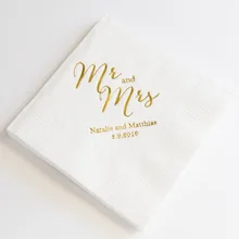 50pcs Personalized Wedding Napkins Golden Printed Custom Monogram Paper Napkins Birthday Bridal Shower Party Dinner Napkin