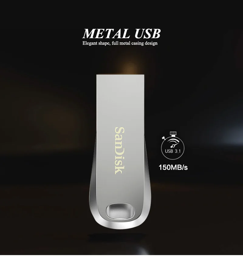 Флеш-накопитель SanDisk Ultra Lux USB 3,1, 16 ГБ, 32 ГБ, 64 ГБ, 128 ГБ, металлическая флешка, карта памяти, u-диск с бесплатным ремешком