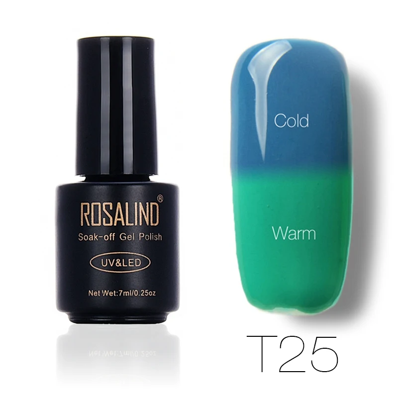 ROSALIND гель 1S черный флакон 7 мл хамелеон, изменяющийся от температуры T01-30 гель лак для ногтей Дизайн ногтей УФ и светодиодный отмачивающий термо - Цвет: T25