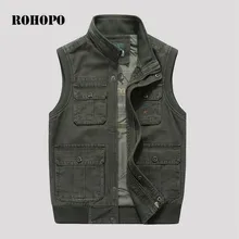 ROHOPO 7XL/8XL уплотненный хлопковый жилет с карманами для мужчин, для мотора и байкера, сафари, Мужская Рабочая хлопковая куртка без рукавов