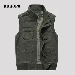 ROHOPO 7XL/8XL 100% Сгущает хлопок жилет с прорезными карманами человек 2019, двигатель и Байкер Safari мужской рабочие хлопок сопротивление носить