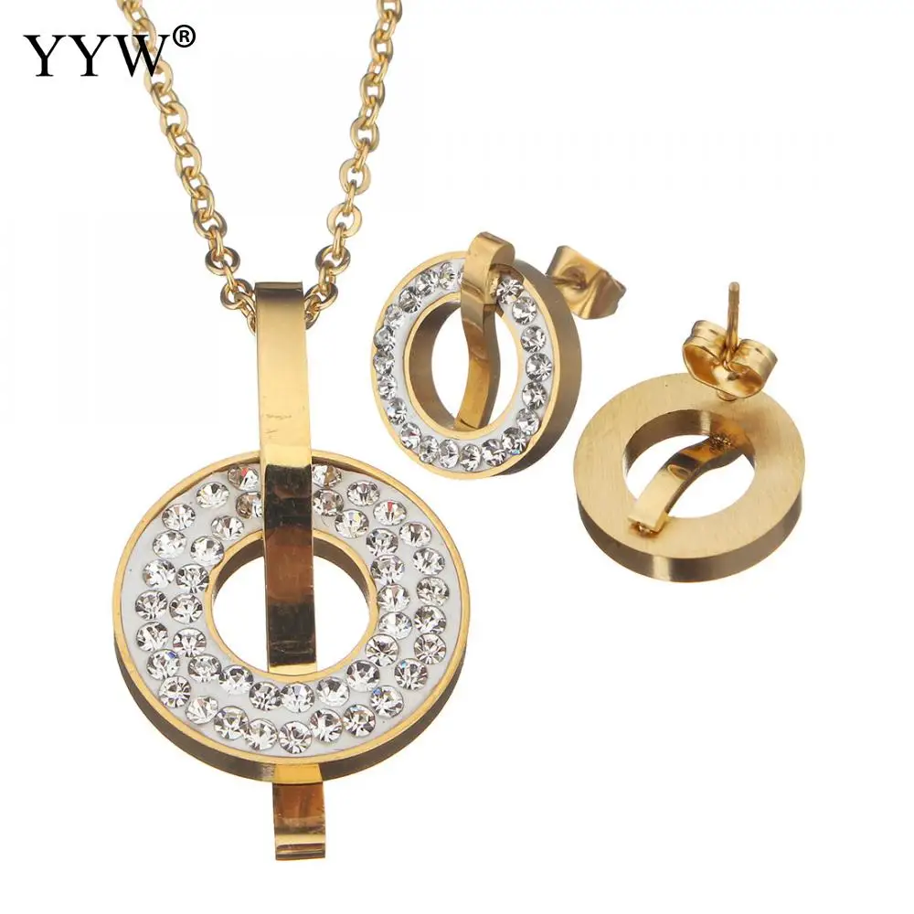 Buy Fashion Jewelry Set Stainless Steel Necklace Earring Crystal Set Loop Gold