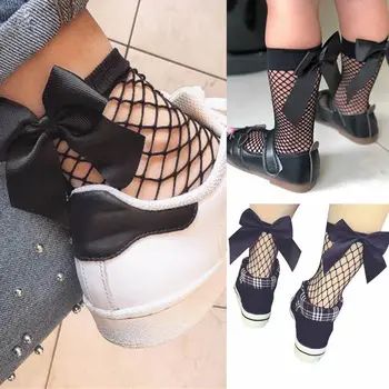 

Hot Streetwear Women's Black Breathable Bow knot Fishnet Socks.Sexy Hollow out Mesh Nets Socks Ladies's Bow Socks