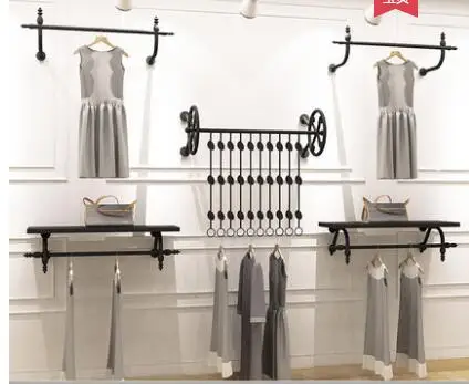 Винтажная витрина для магазина одежды, настенная полка для мужской и женской одежды из цельного дерева, настенные подвесные вешалки для одежды - Цвет: 2.4M