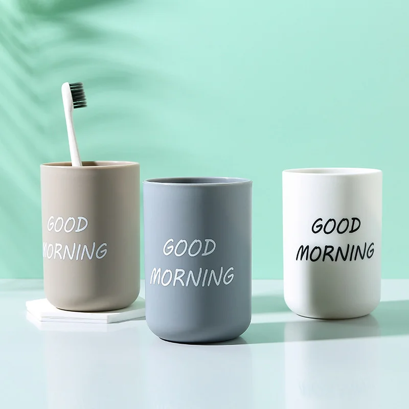 

Simple Nordic Travel Portable Washing Cup Bathroom Sets Plastic Toothbrush Holder Good Morning Tooth Brush Storage Organizer Cup