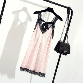

yomrzl A322 new arrival summer sexy lace women's nightgown one piece v-neck pink sleep dress Sleeveless sleepwear