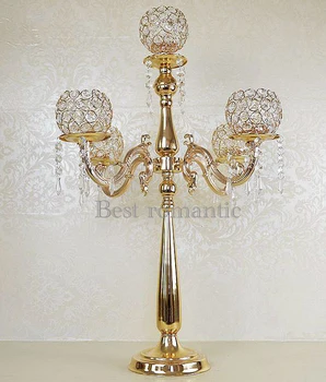 

Free Shipping Beautiful Metal Gold Candelabras 5 Arms Crystal Ball 30inch tall Candle Holder for Wedding Event Party decorations