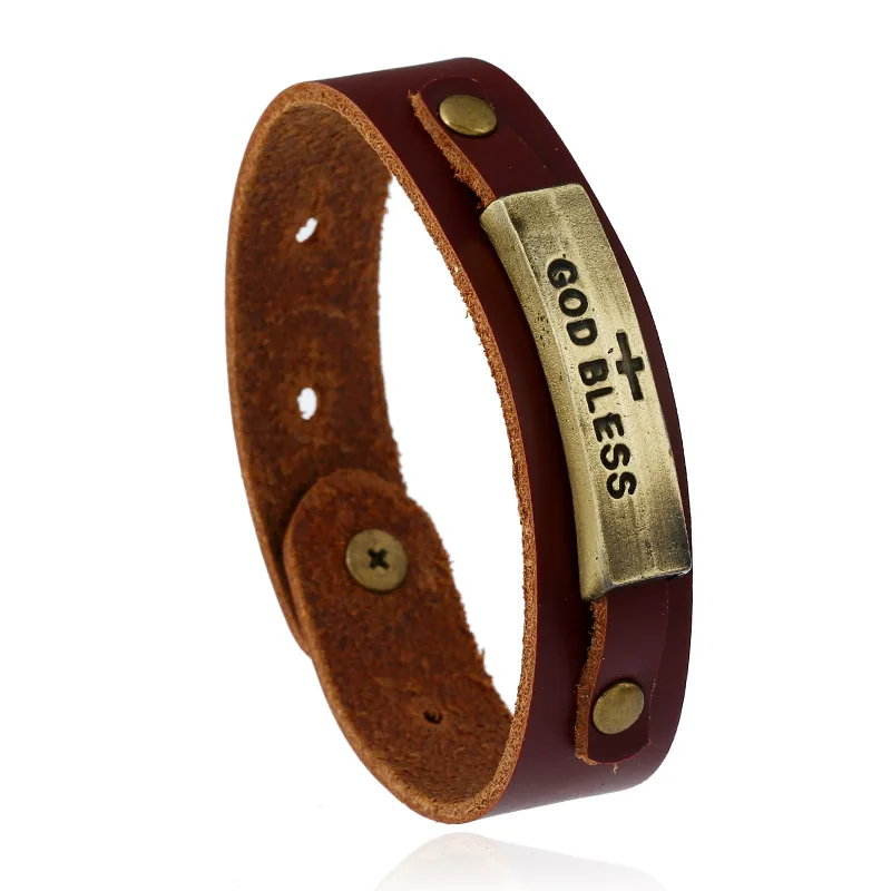 

Religious Cross Pattern Belt Bracelets Christian Jewelry GOD BLESS Embossed Alloy Charm Bangles Men Women Adjustable Bracelet