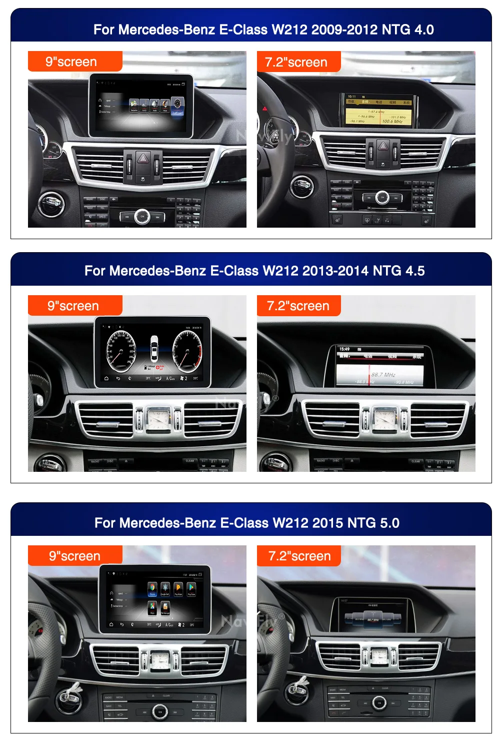 Best NaviFly 9 inch 4G LTE Car gps multimedia player for Mercedes Benz E Class W212 2009-2015 Android 7.1 Quad core 3GB+32GB WIFI BT 2