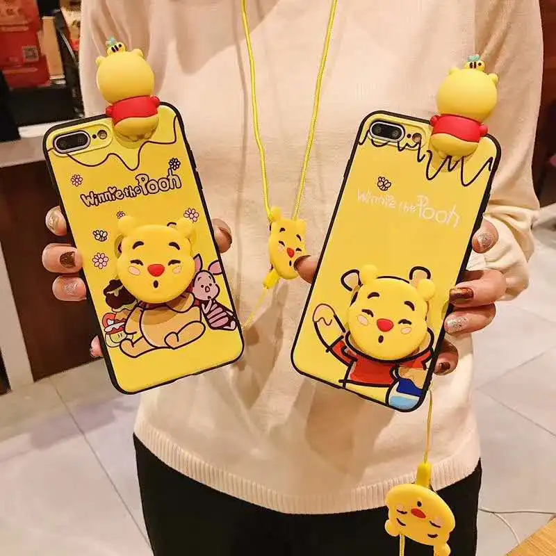 

3D Cute Winnie Pooh Bear Case for Xiaomi 8 A 1 2 Lite Cartoon Toy Wrist Strap Soft TPU Cover for Redmi note 7 6 5 4 3 A X pro S2