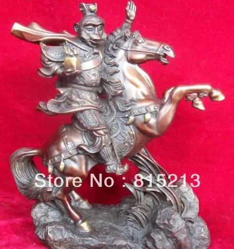 

bi00238 12" Lucky China Chinese Purple Bronze Monkey King Sun Wukong Ride Horse Statue