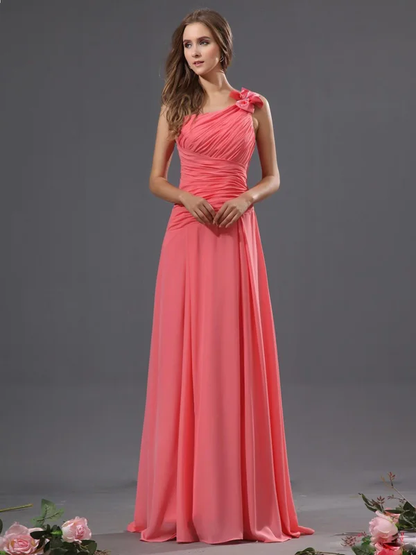 Cheap One Shoulder Long Sleeves Coral Bridesmaid Dresses 2016 Pleated