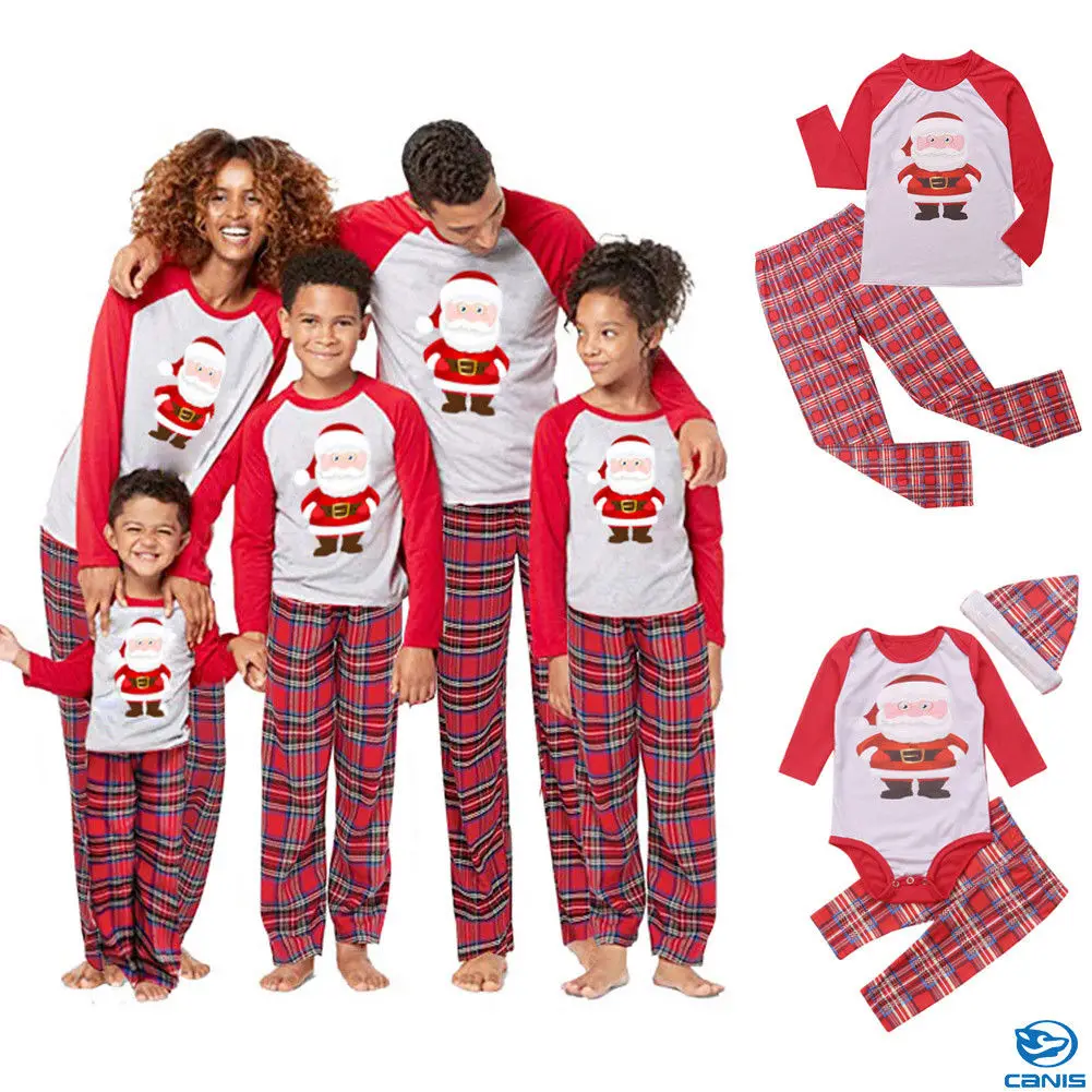 

XMAS Family Matching Christmas Pajamas Set Women& Mens&Kids Long Sleeve Sleepwear Nightwear T-shirt Pants Size XS-XL 3M-3Y