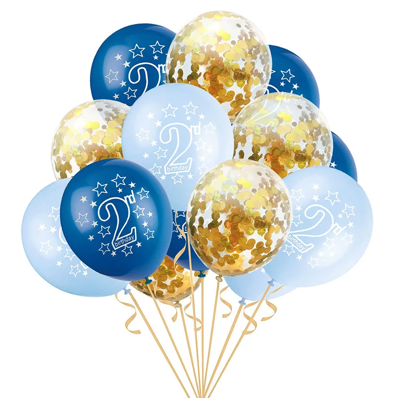 15 шт. Синий Розовый 2nd день рождения латексные воздушные шары 2 года номер шар для детского дня рождения вечерние Конфетти украшения баллоны